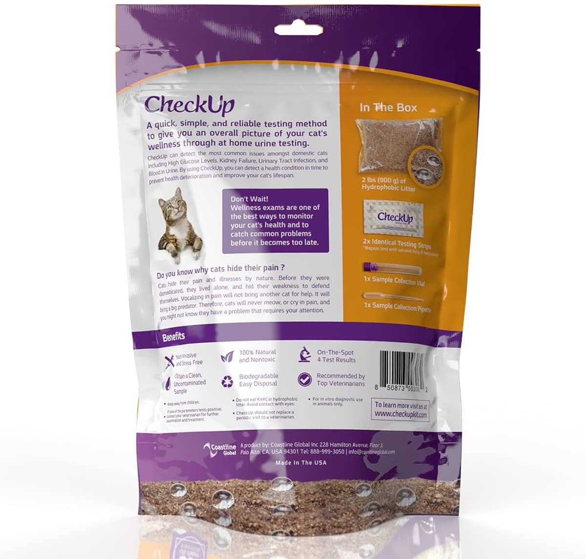CheckUp Kit for Cats - Health Monitoring Kit with pH Test Strips and Non-Absorbing Litter